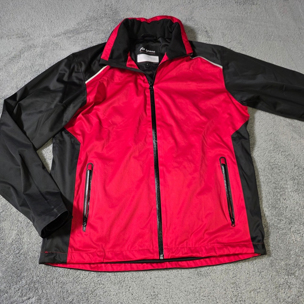 Fit‎ Space Mens L Performance Windbreaker Jacket Red Black Reflective Colorblock